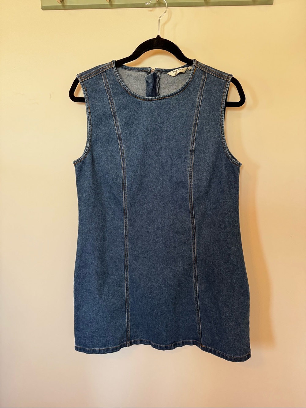 Vigoss stretch Denim Sleeveless Mini Dress in Dark Blue